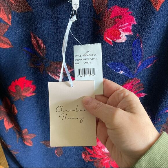 Charles Henry Women’s navy floral short sleeve shift dress size large NWT! 😍 - Picture 5 of 10